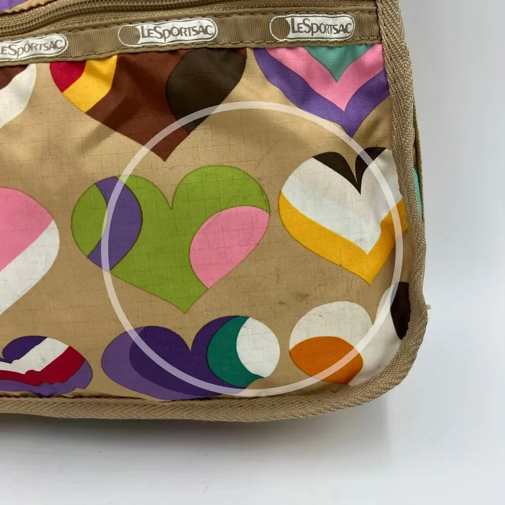 LeSportsac Hobo Vintage Classic Hearts Printed Nylon Tan Lovecore